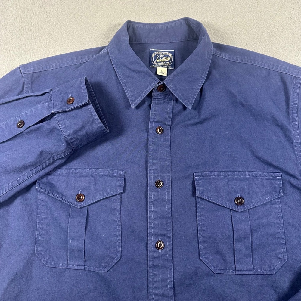 J.Crew Mens Large Navy Blue Cotton Twill Utility Shirt Sporting Life Button Down